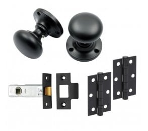 Handles4Homes Mushroom Mortice Knob Latch Pack (2 x 76mm Hinges) - Matt Black