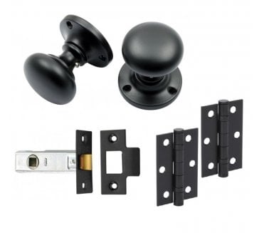 Handles4Homes Mushroom Mortice Knob Latch Pack (2 x 76mm Hinges) - Matt Black