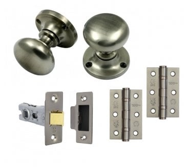 Handles4Homes Mushroom Mortice Knob Latch Pack (2 x 76mm Hinges) - Pewter