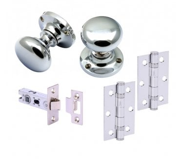 Handles4Homes Mushroom Mortice Knob Latch Pack (2 x 76mm Hinges) - Polished Chrome