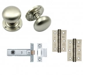 Handles4Homes Mushroom Mortice Knob Latch Pack (2 x 76mm Hinges) - Satin Nickel