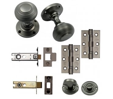 Handles4Homes Reeded Mortice Knob Bathroom Pack (2 x 76mm Hinges) - Dark Bronze