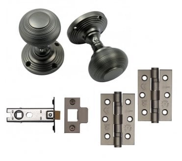 Handles4Homes Reeded Mortice Knob Latch Pack (2 x 76mm Hinges) - Dark Bronze