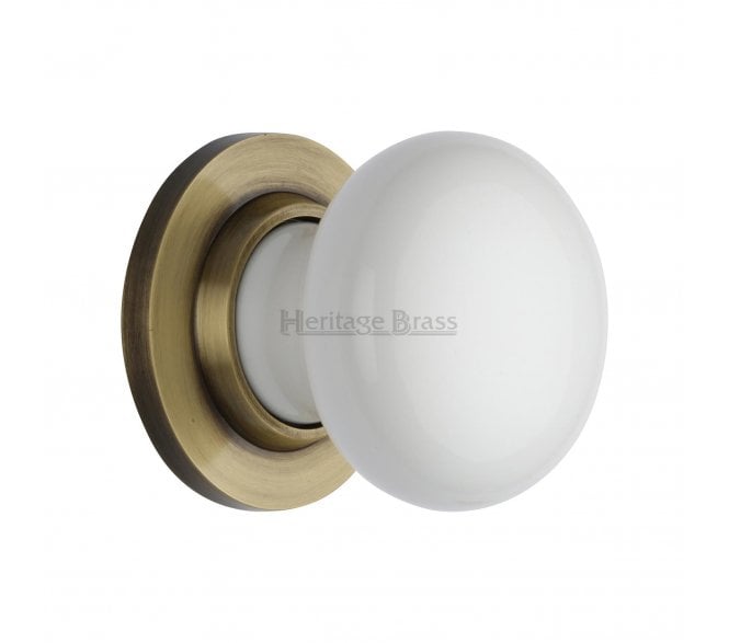 Heritage Brass 5010-AT Porcelain Door Knobs - Antique Brass