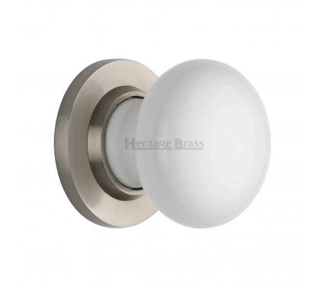 Heritage Brass 5010-SN Porcelain Door Knobs - Satin Nickel Rose