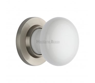 Heritage Brass 5010-SN Porcelain Door Knobs - Satin Nickel Rose