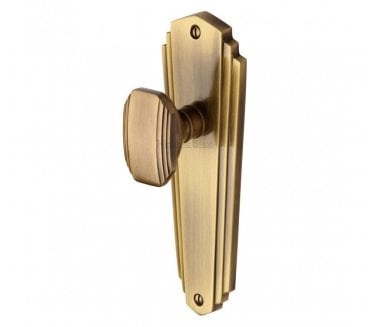 Heritage Brass Art Deco Charlston Knob On Backplate - Antique Brass