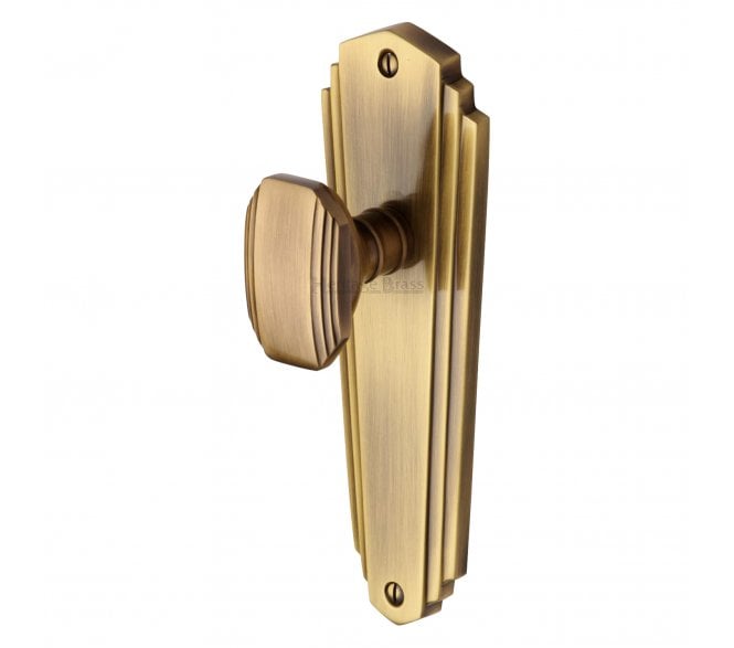 Heritage Brass Art Deco Charlston Knob On Backplate - Antique Brass