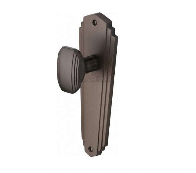 Heritage Brass Art Deco Charlston Knob On Backplate - Matt Bronze