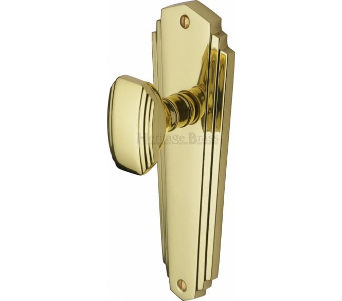Heritage Brass Art Deco Charlston Knob On Backplate - Polished Brass