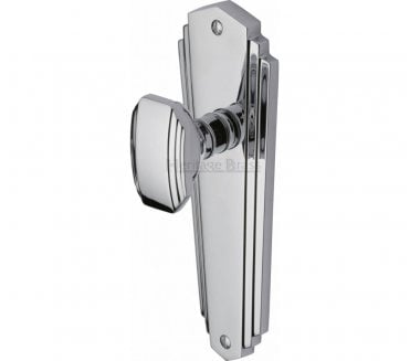 Heritage Brass Art Deco Charlston Knob On Backplate - Polished Chrome