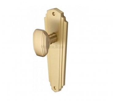 Heritage Brass Art Deco Charlston Knob On Backplate - Satin Brass