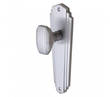 Heritage Brass Art Deco Charlston Knob On Backplate - Satin Chrome