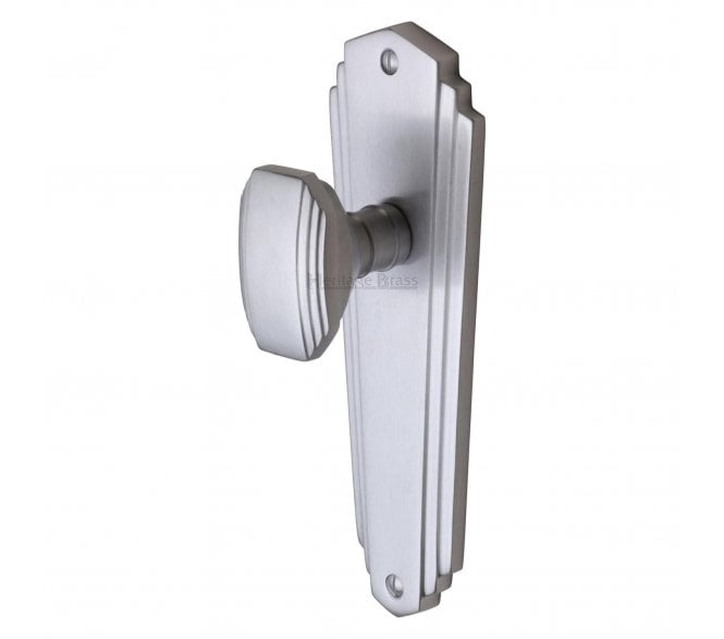Heritage Brass Art Deco Charlston Knob On Backplate - Satin Chrome