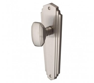 Heritage Brass Art Deco Charlston Knob On Backplate - Satin Nickel