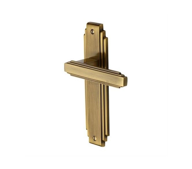 Heritage Brass Astoria Art Deco Door Handles On Backplate - Antique Brass
