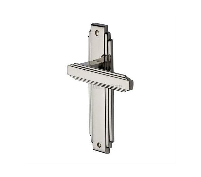 Heritage Brass Astoria Art Deco Door Handles On Backplate - Polished Nickel