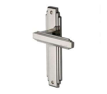 Heritage Brass Astoria Art Deco Door Handles On Backplate - Polished Nickel