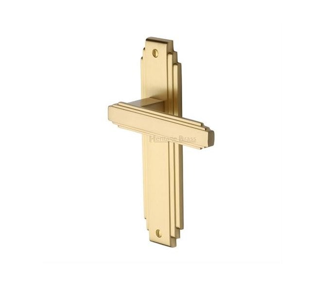 Heritage Brass Astoria Art Deco Door Handles On Backplate - Satin Brass