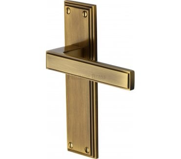 Heritage Brass Atlantis Art Deco Door Handles On Backplate - Antique Brass