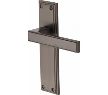 Heritage Brass Atlantis Art Deco Door Handles On Backplate - Matt Bronze