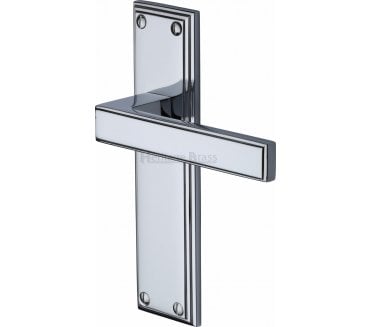 Heritage Brass Atlantis Art Deco Door Handles On Backplate - Polished Chrome