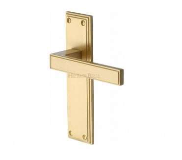 Heritage Brass Atlantis Art Deco Door Handles On Backplate - Satin Brass