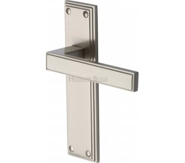 Heritage Brass Atlantis Art Deco Door Handles On Backplate - Satin Nickel