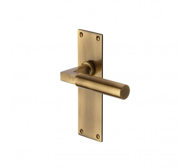 Heritage Brass Bauhaus Door Handles on Flat Backplate - Antique Brass
