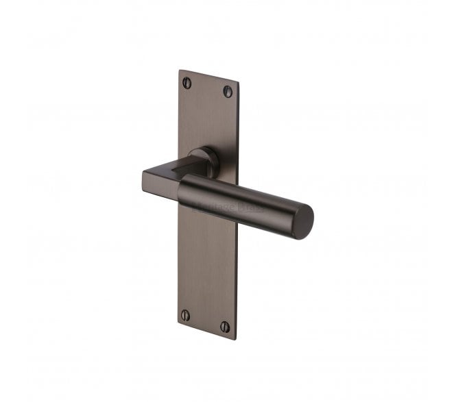 Heritage Brass Bauhaus Door Handles on Flat Backplate - Matt Bronze