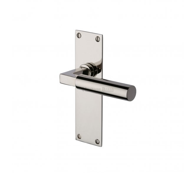 Heritage Brass Bauhaus Door Handles on Flat Backplate  - Polished Nickel