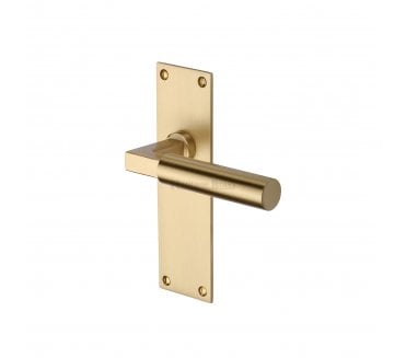 Heritage Brass Bauhaus Door Handles on Flat Backplate - Satin Brass