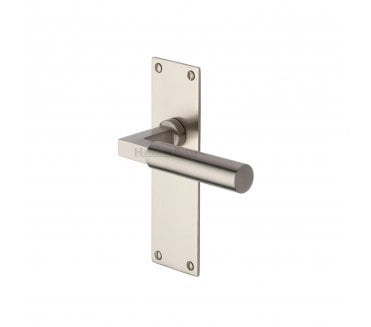 Heritage Brass Bauhaus Door Handles on Flat Backplate - Satin Nickel