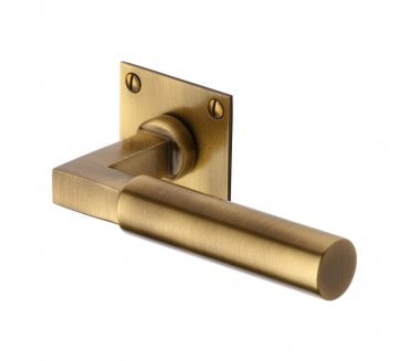 Heritage Brass Bauhaus Door Handles on Square Flat Rose  - Antique Brass