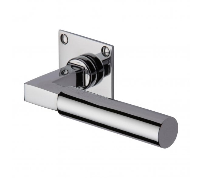 Heritage Brass Bauhaus Door Handles On Square Flat Rose - Polished Chrome