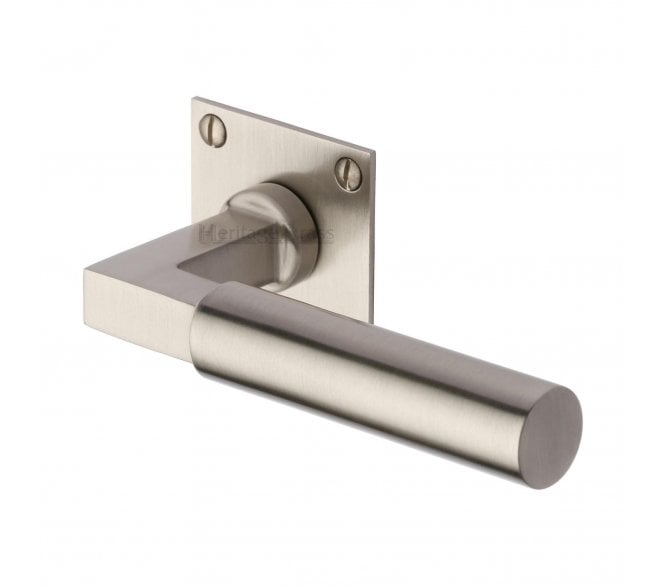 Heritage Brass Bauhaus Door Handles on Square Flat Rose - Satin Nickel