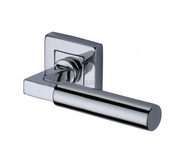 Heritage Brass Bauhaus Door Handles on Square Rose - Polished Chrome