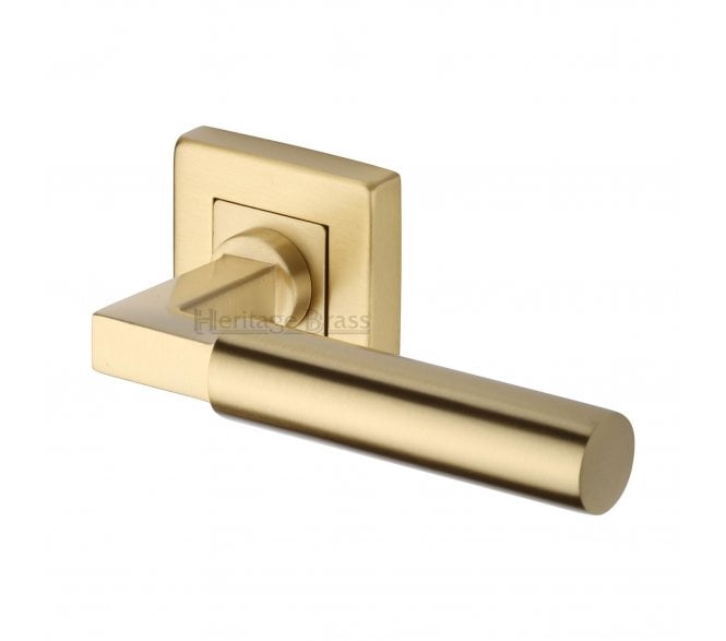 Heritage Brass Bauhaus Door Handles on Square Rose - Satin Brass