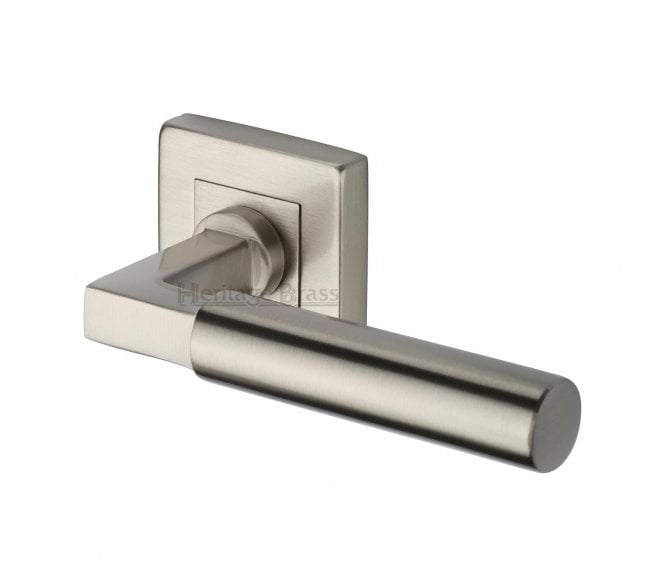 Heritage Brass Bauhaus Door Handles on Square Rose - Satin Nickel