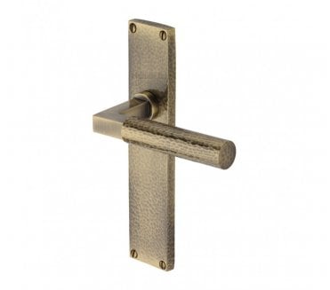 Heritage Brass Bauhaus Hammered Lever On Long Backplate - Antique Brass