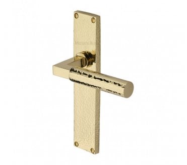 Heritage Brass Bauhaus Hammered Lever On Long Backplate - Polished Brass