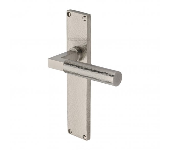 Heritage Brass Bauhaus Hammered Lever On Long Backplate - Satin Nickel