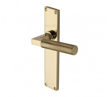 Heritage Brass Bauhaus Knurled Lever On Long Backplate - Polished Brass