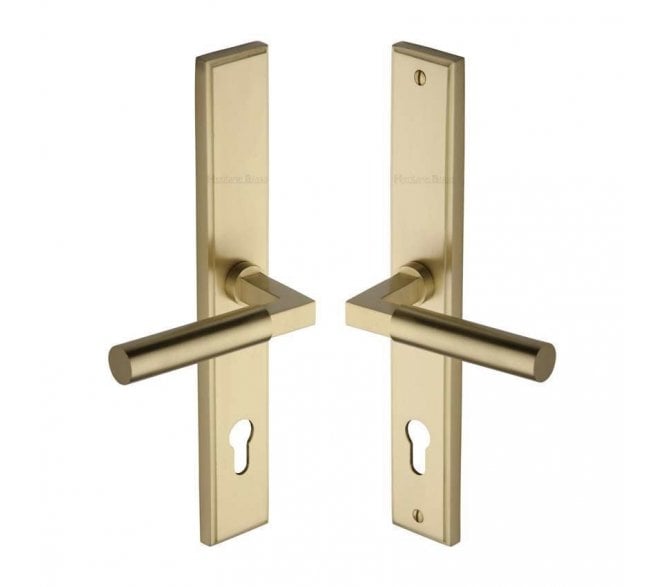 Heritage Brass Bauhaus Multipoint Lock Handles, 92mm Centres - Satin Brass