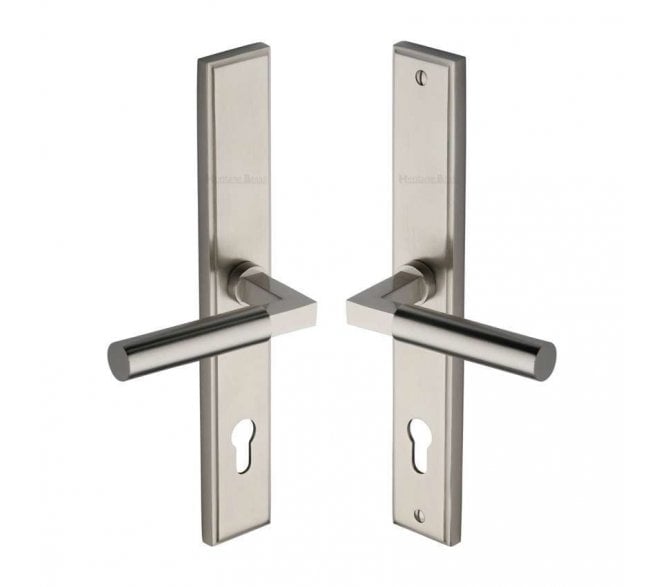 Heritage Brass Bauhaus Multipoint Lock Handles, 92mm Centres - Satin Nickel