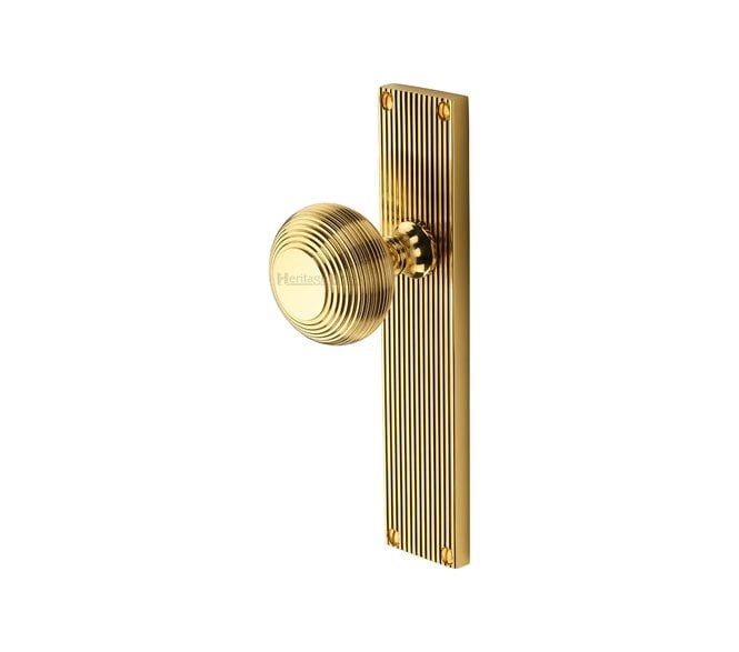 Heritage Brass Beehive Mortice Knobs On Reeded Backplate - Polished Brass