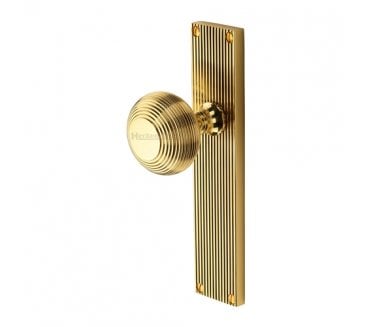 Heritage Brass Beehive Mortice Knobs On Reeded Backplate - Polished Brass