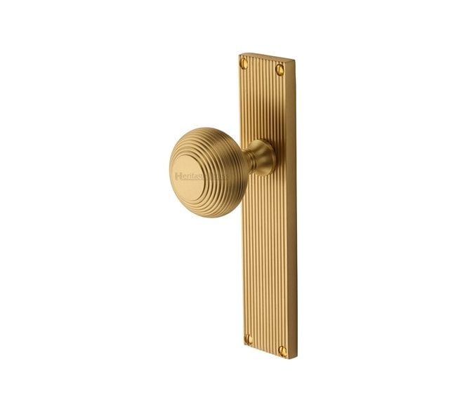 Heritage Brass Beehive Mortice Knobs On Reeded Backplate - Satin Brass