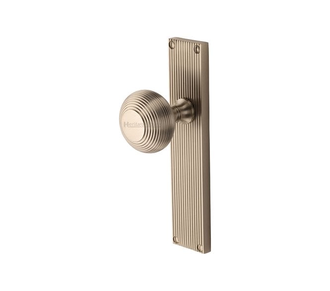 Heritage Brass Beehive Mortice Knobs On Reeded Backplate - Satin Nickel
