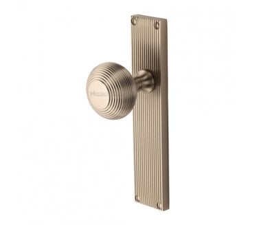 Heritage Brass Beehive Mortice Knobs On Reeded Backplate - Satin Nickel
